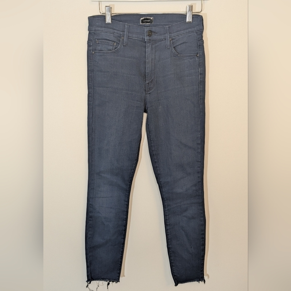 Mother High Waisted Jeans Looker Ankle Fray - Untouched dark wash denim Size 27